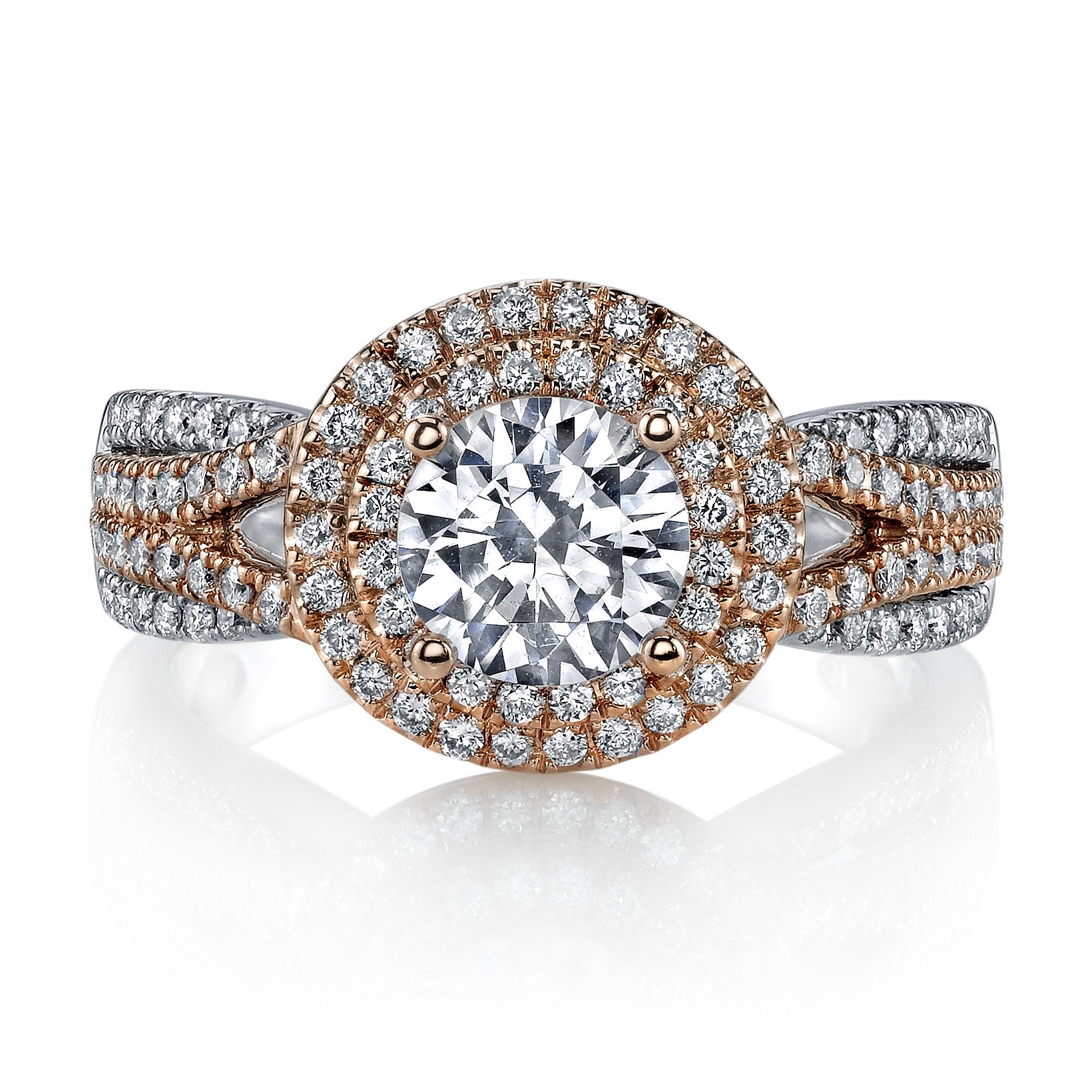 18K Two Tone Double Halo Diamond Engagement Ring