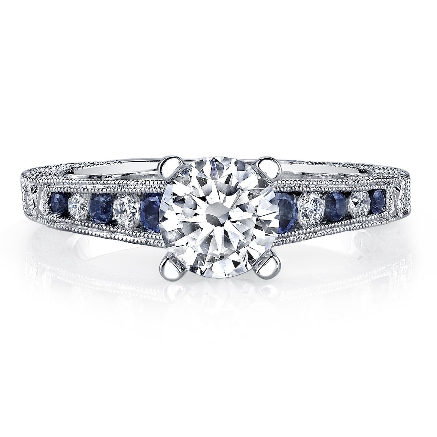 18K White Gold Diamond And Sapphire Engagement Ring