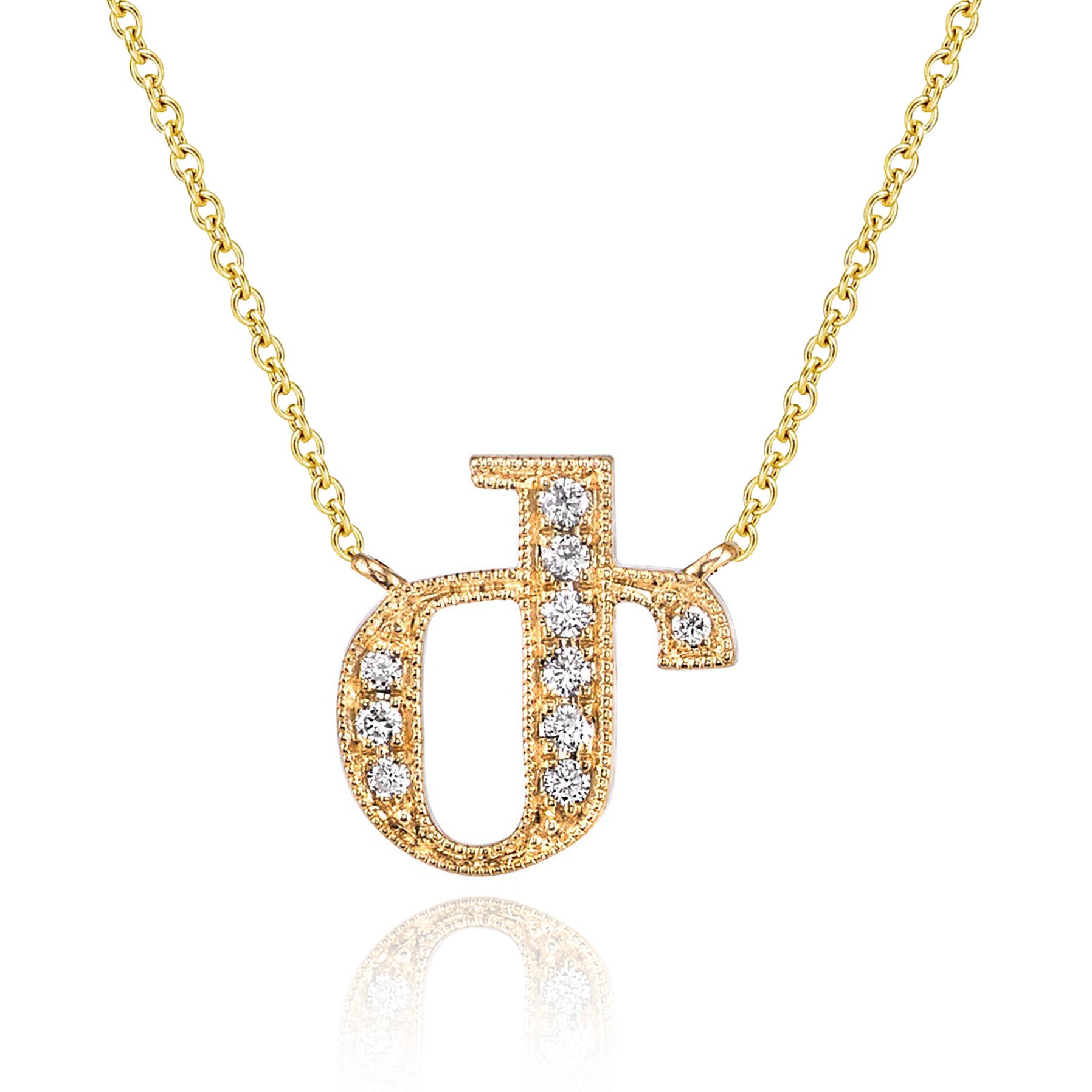 14K YELLOW GOLD ARMENIAN INITIAL DIAMOND NECKLACE
