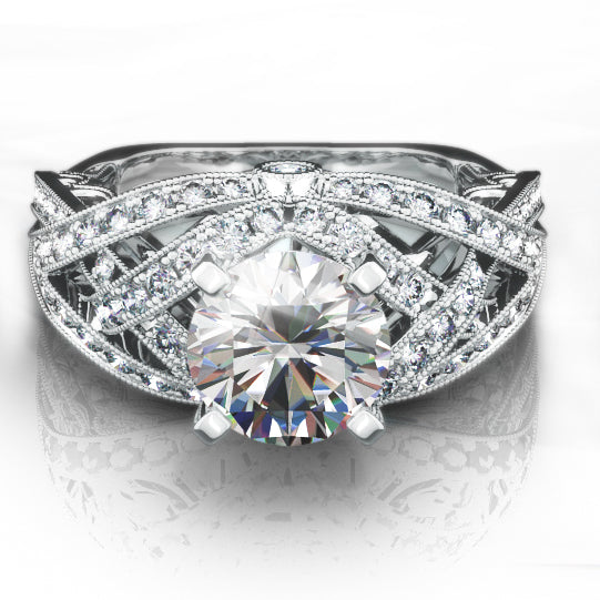 Vintage Inspired Diamond Pave Set Solea Ring Style 18RGL00723DCZ