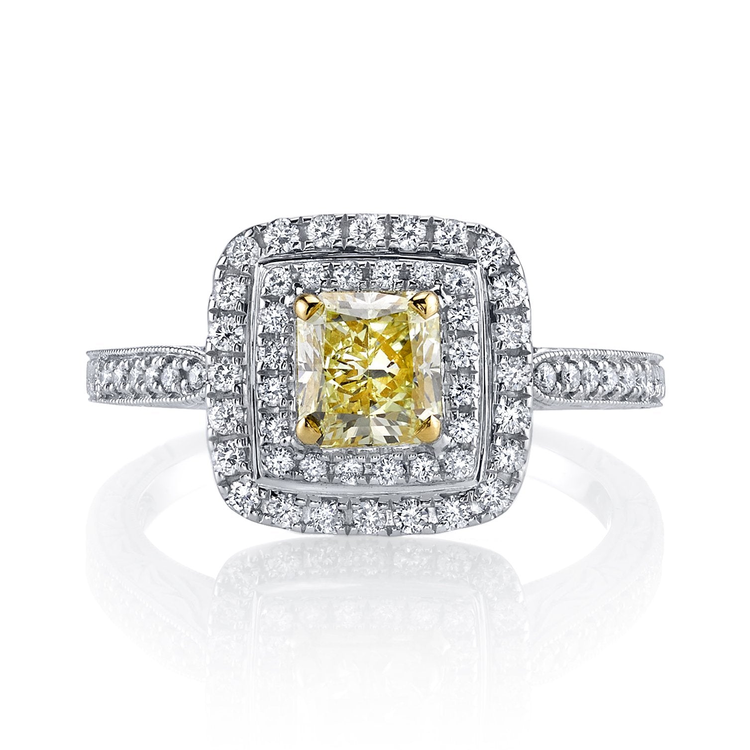 18K YELLOW DIAMOND DOUBLE HALO ENGAGEMENT RING