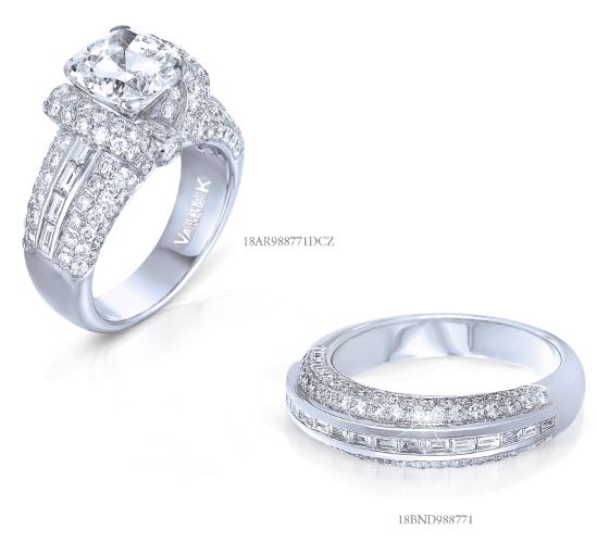 Cushion Cut Diamond Ring Set from Vanna K’s Cascade Collection