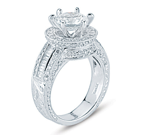 Beautiful Hand-Engraved Diamond Engagement Ring