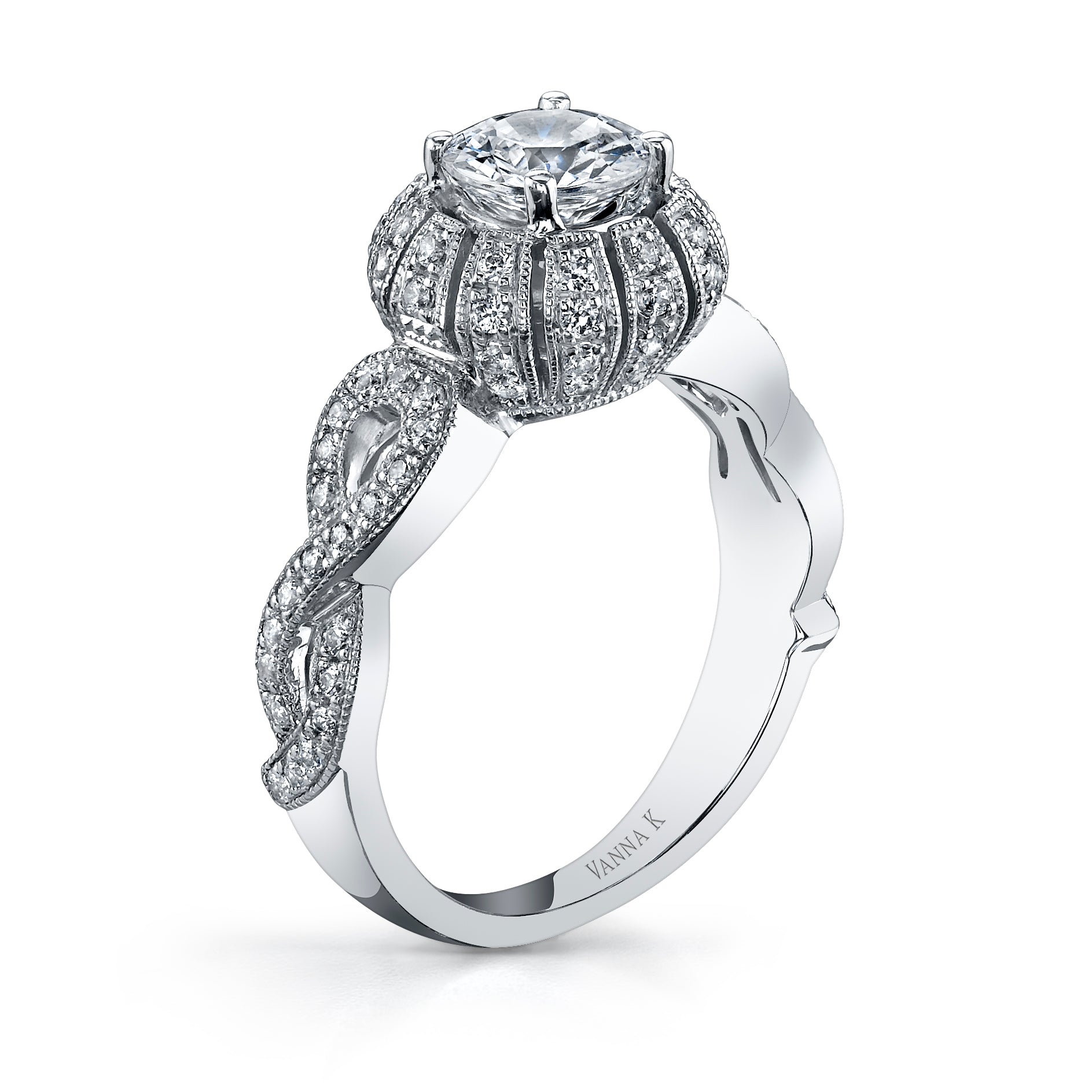 Vintage Inspired Diamond Pave Set Solea Ring Style 18RO239DCZ