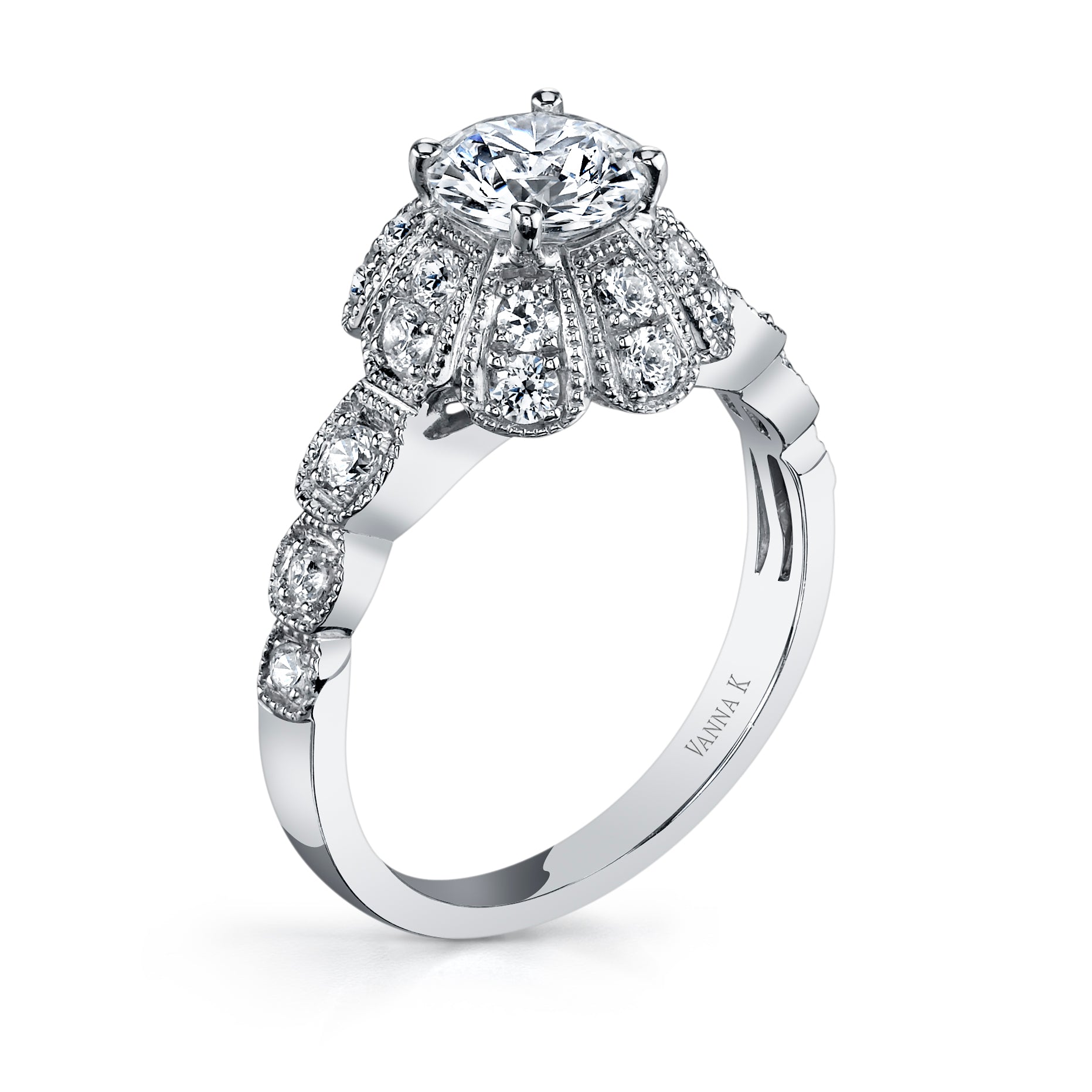Vintage Inspired Diamond Pave Set Solea Ring Style 18R850DCZ