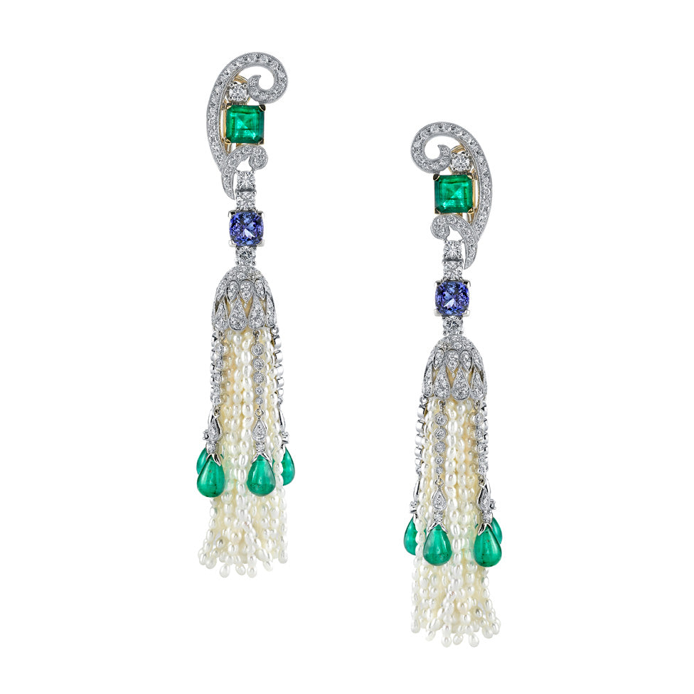 Gelato Color Gemstone Seed Pearl and Diamond Earrings Style 18EGL118
