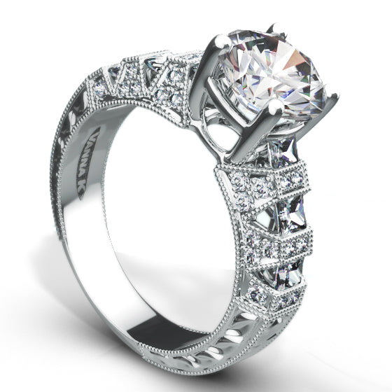 Hand Engraved Perfect Profile Diamond Ring Style 18RO206DCZ