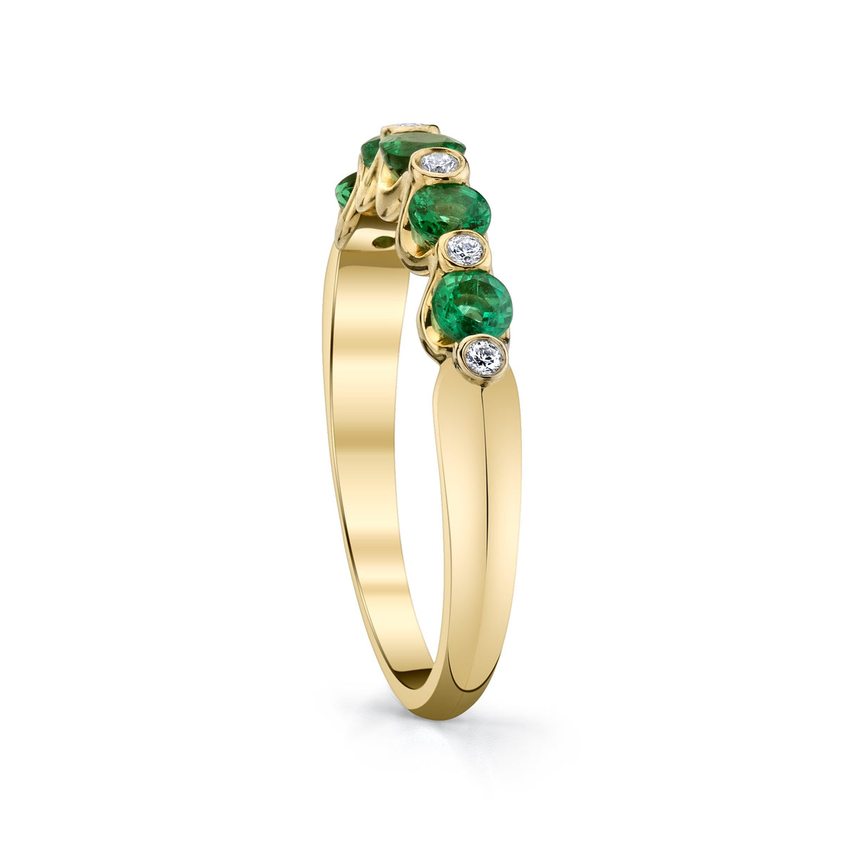 14K Yellow Gold Diamond And Emerald Wedding/Anniversary Band