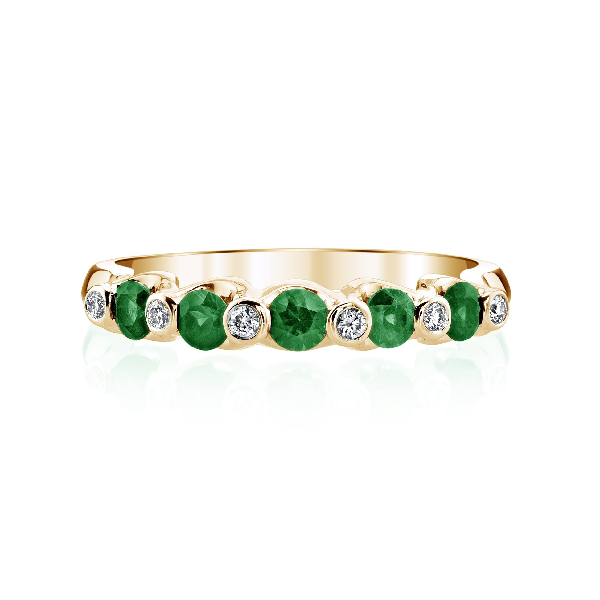 14K Yellow Gold Diamond And Emerald Wedding/Anniversary Band
