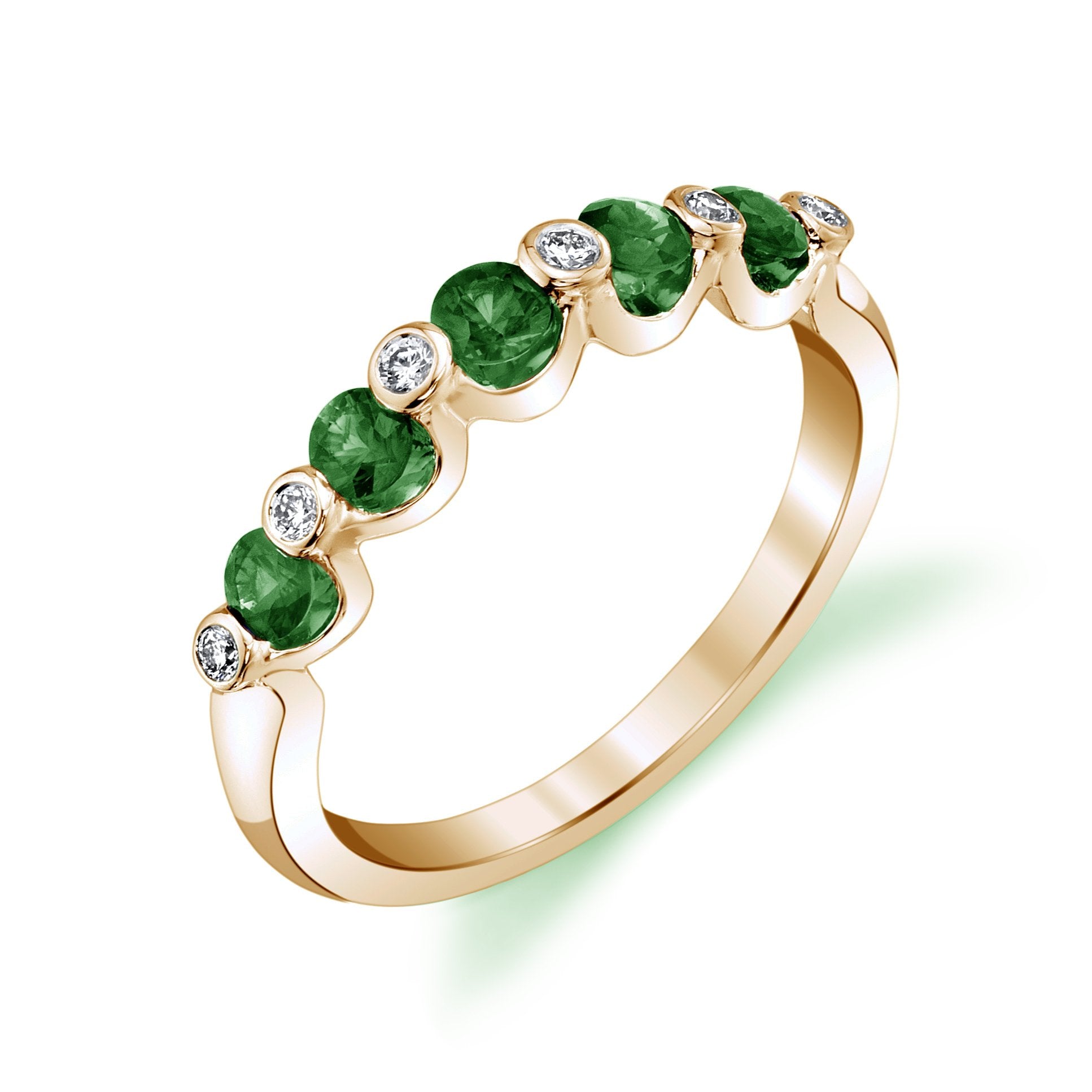 14K Yellow Gold Diamond And Emerald Wedding/Anniversary Band