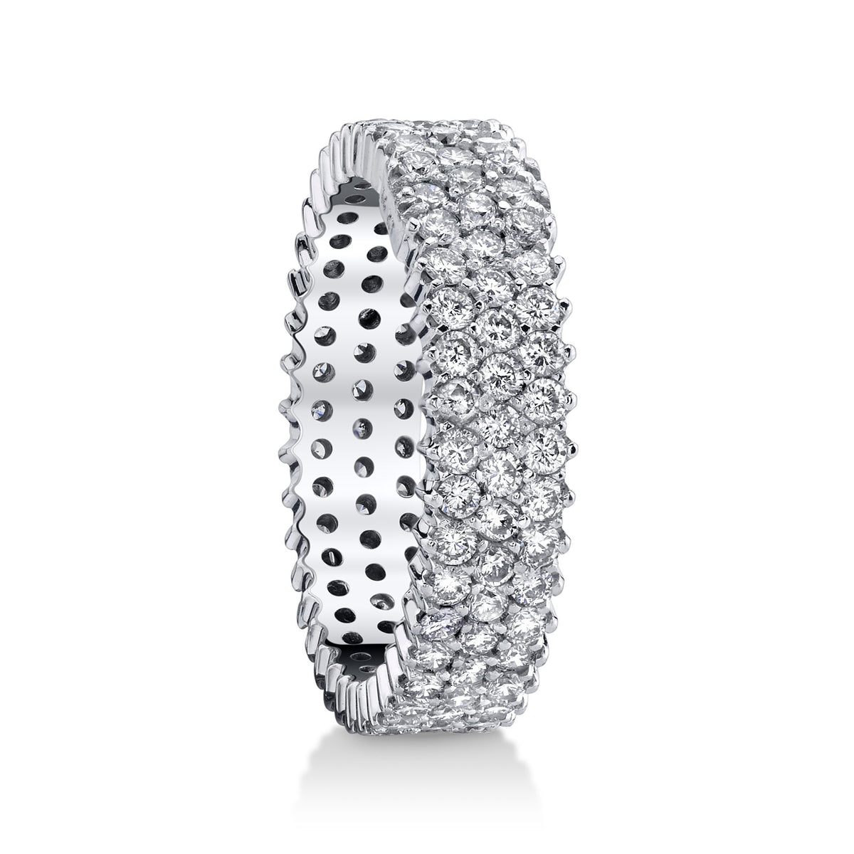 14K White Gold Pave Diamond Three Row Eternity Ring