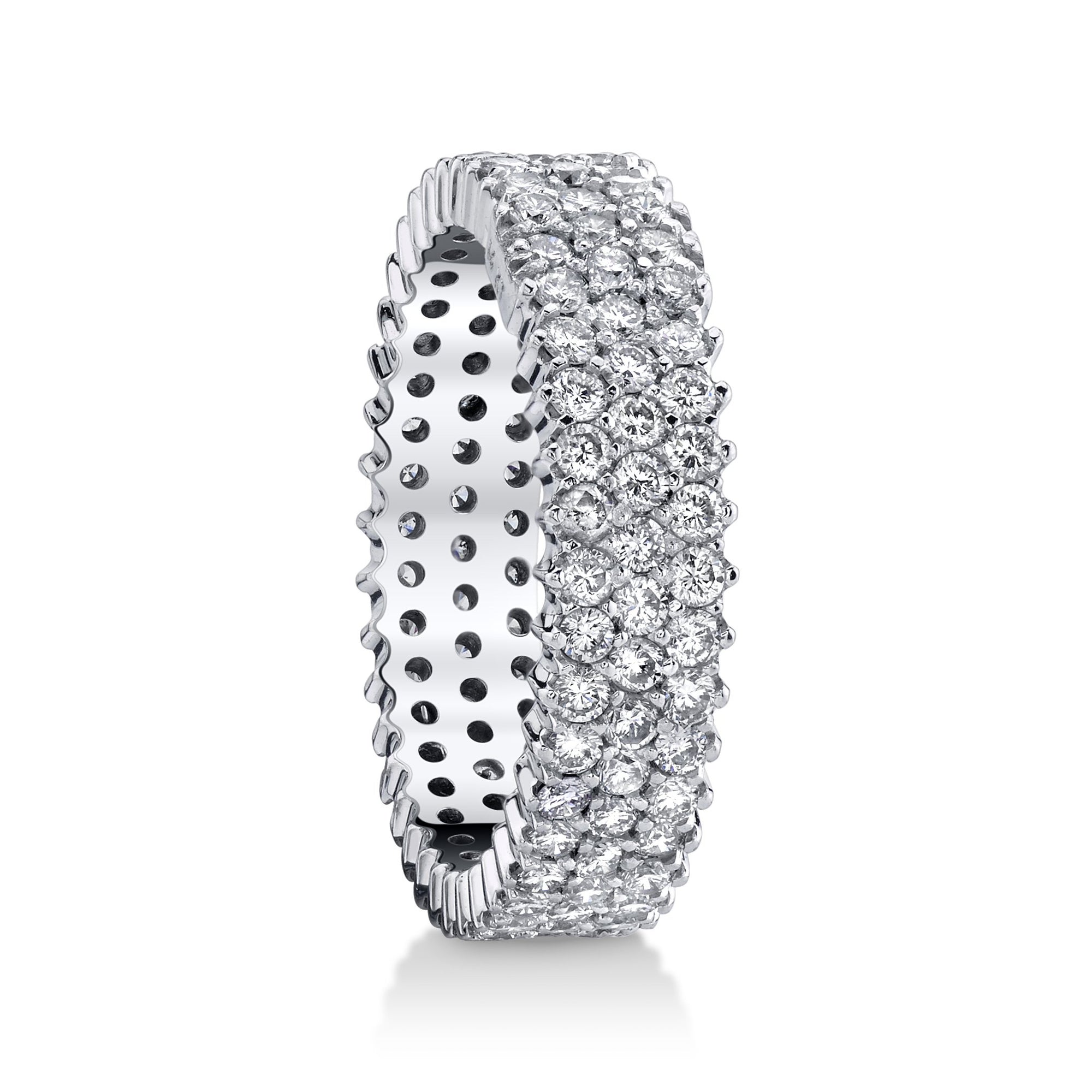 14K White Gold Pave Diamond Three Row Eternity Ring