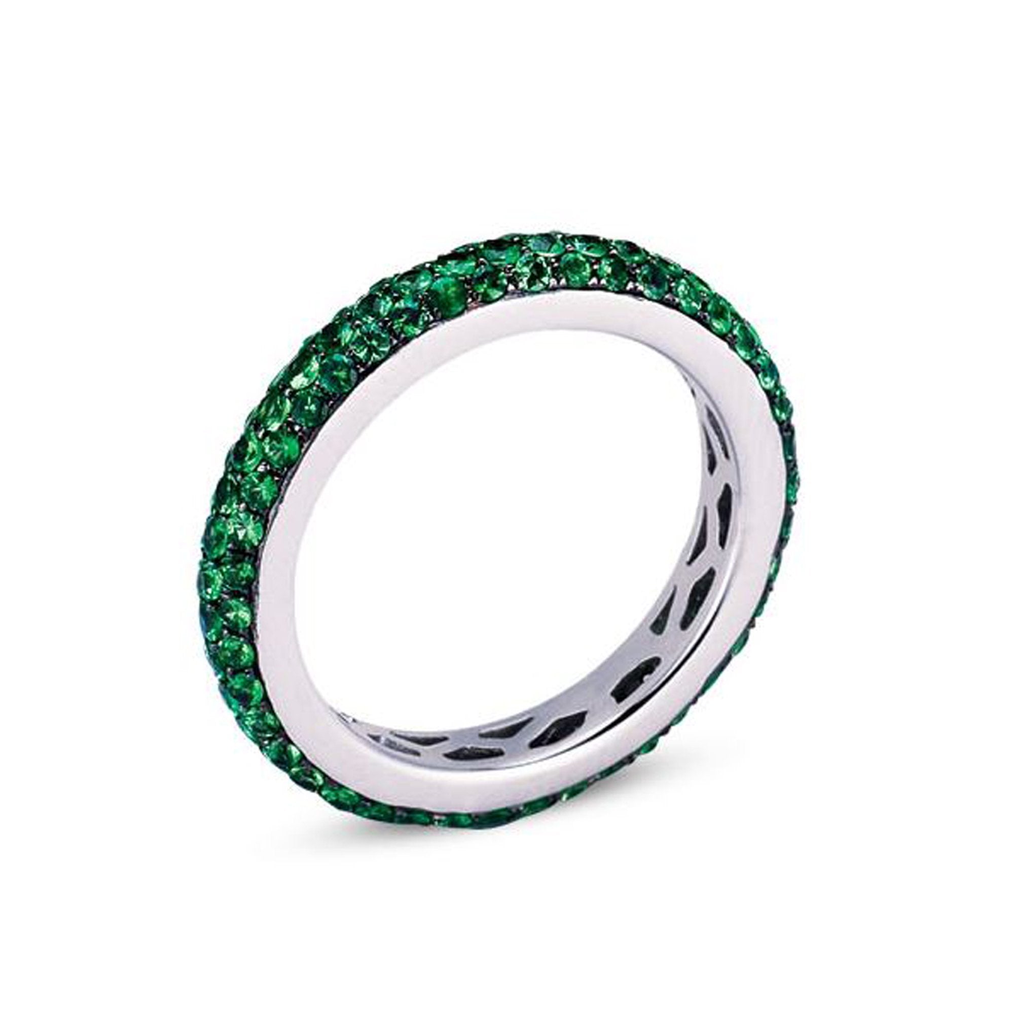 18K White Gold Eternity Band With Green Tsavorites