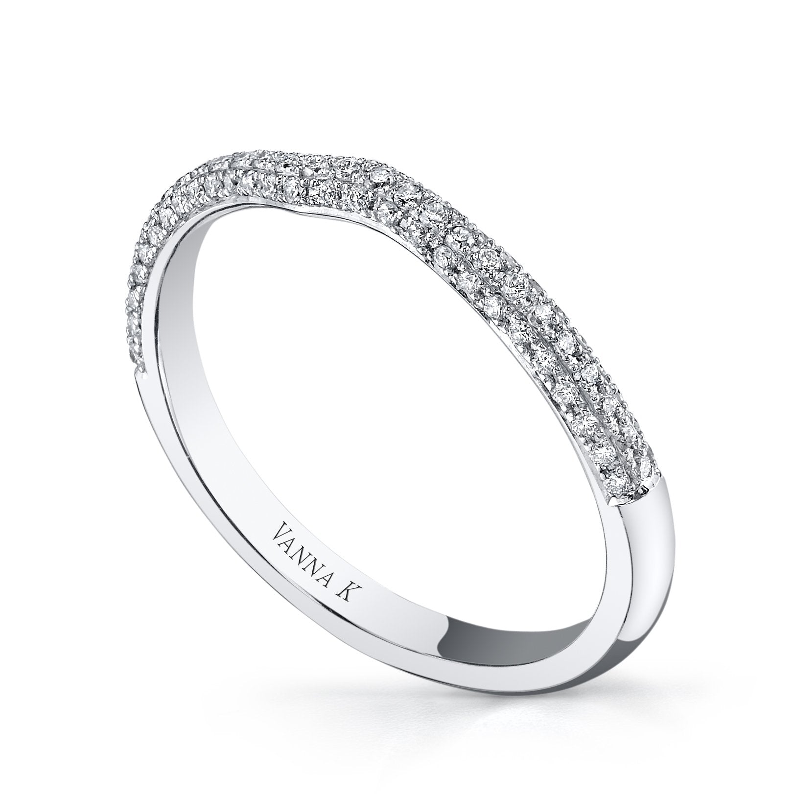 18K White Gold Diamond Pave Curved Wedding Band