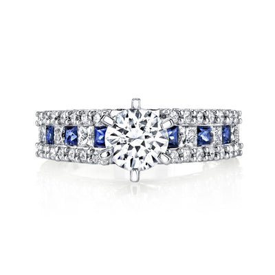 18K White Gold Diamond And Sapphire Engagement Ring