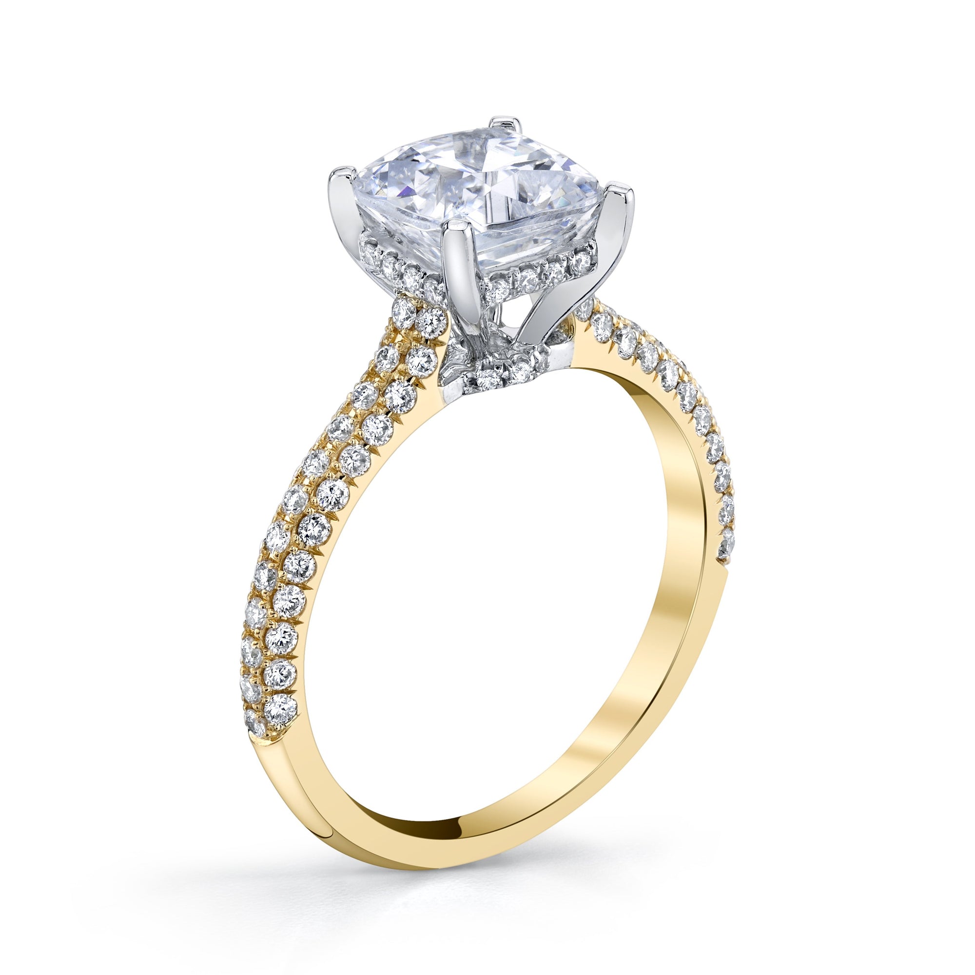 18K YELLOW GOLD PAVE CUSHION ENGAGEMENT RING