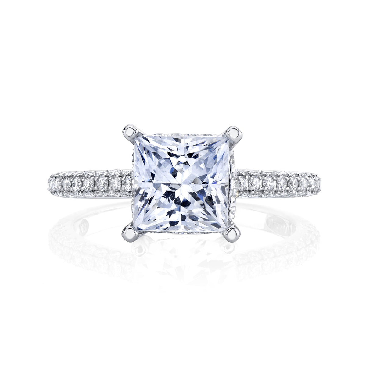 18K White Gold Pave Princess Engagement Ring