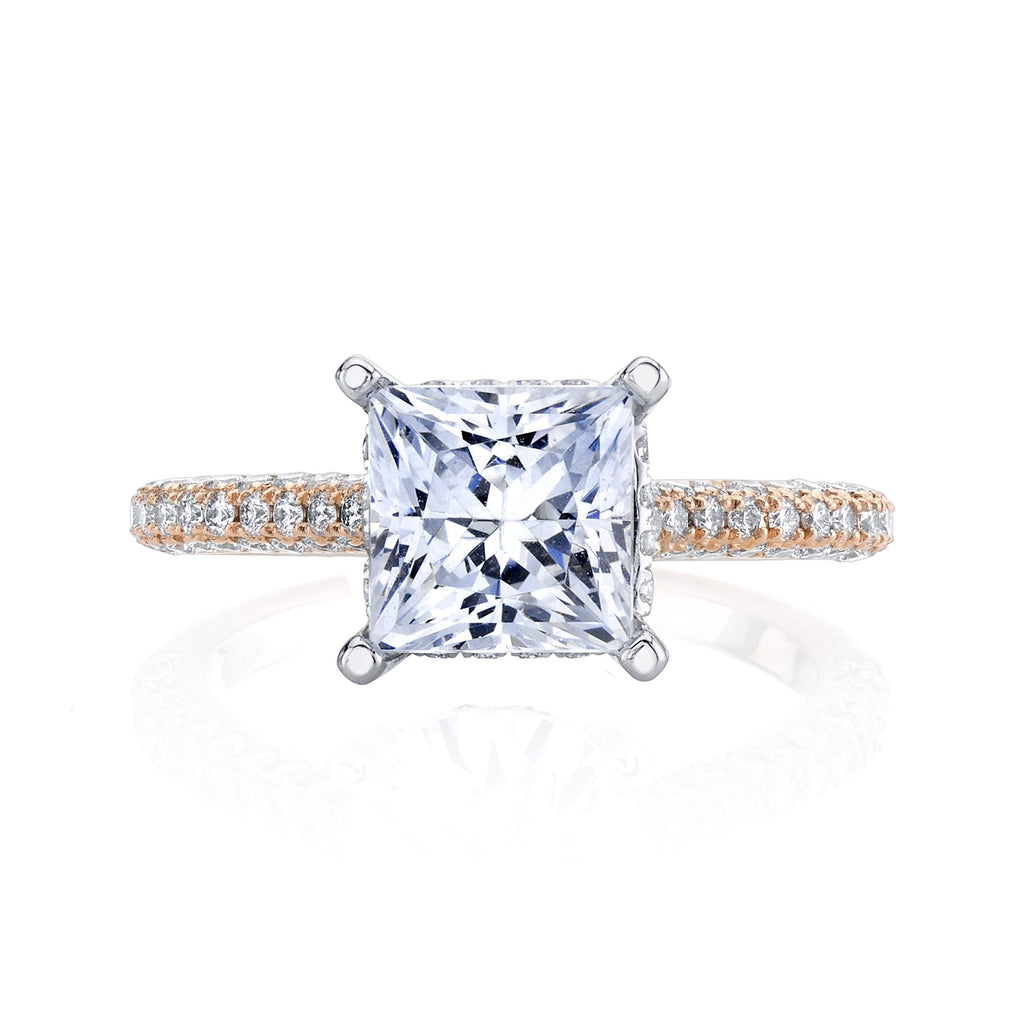 18K Rose Gold Pave Princess Engagement Ring