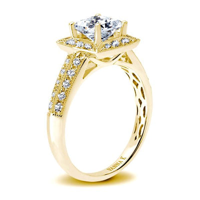 18K YELLOW GOLD HALO DIAMOND ENGAGEMENT RING