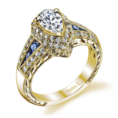 18K YELLOW GOLD HALO DIAMOND AND SAPPHIRE ENGAGEMENT RING