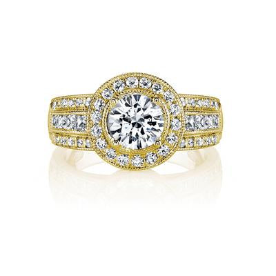 18K YELLOW GOLD HALO DIAMOND ENGAGEMENT RING