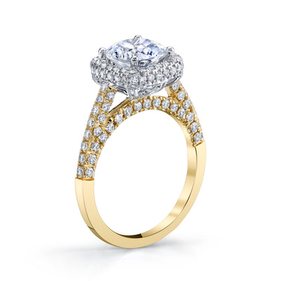18K White And Yellow Gold Halo Diamond Engagement Ring