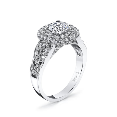 18K White Gold Halo Diamond Engagement Ring