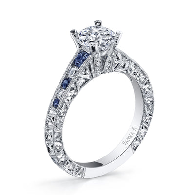 18K White Gold Diamond And Sapphire Engagement Ring