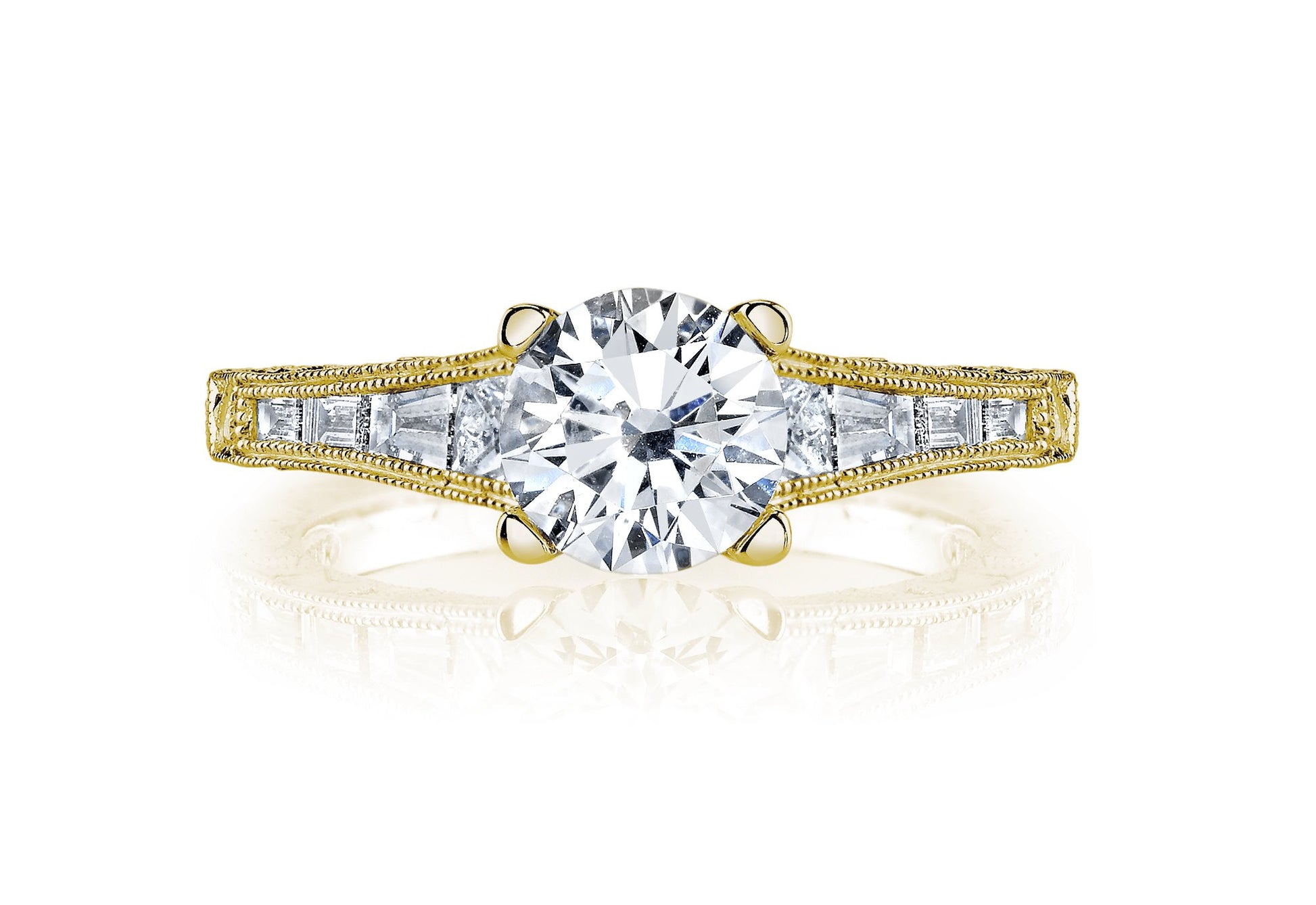 18K YELLOW GOLD DIAMOND AND SAPPHIRE ENGAGEMENT RING