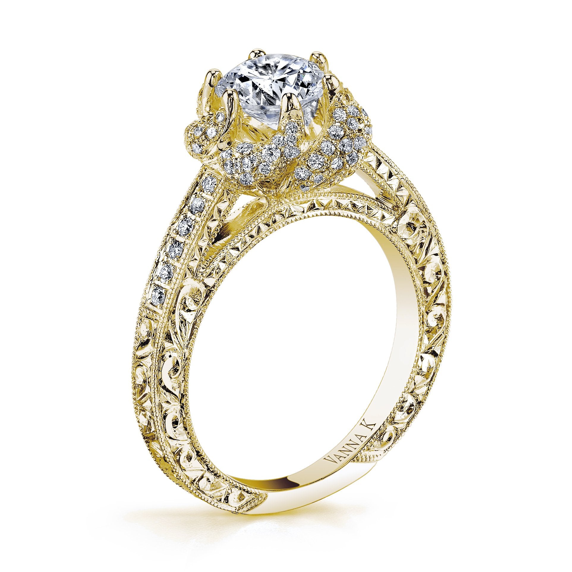 18K YELLOW GOLD HALO DIAMOND ENGAGEMENT RING