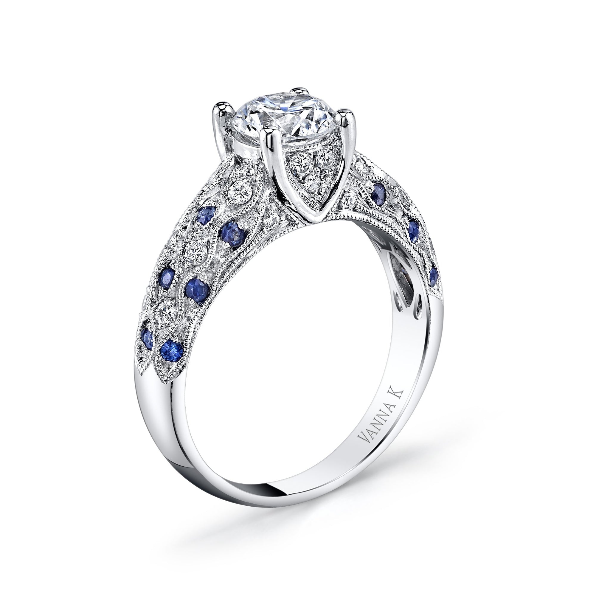 18K White Gold Diamond And Sapphire Engagement Ring