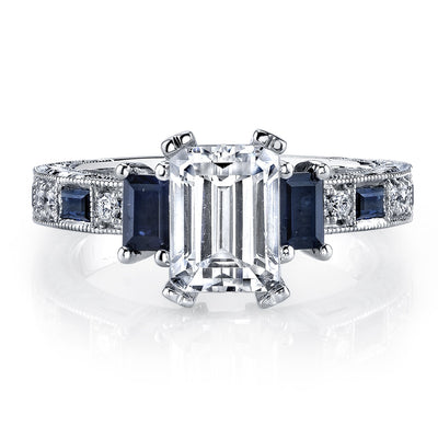 18K White Gold Diamond And Sapphire Engagement Ring