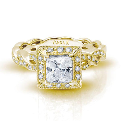 18K YELLOW GOLD HALO DIAMOND ENGAGEMENT RING