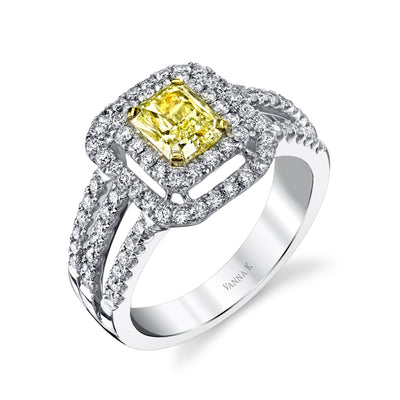 18K YELLOW DIAMOND HALO ENGAGEMENT RING