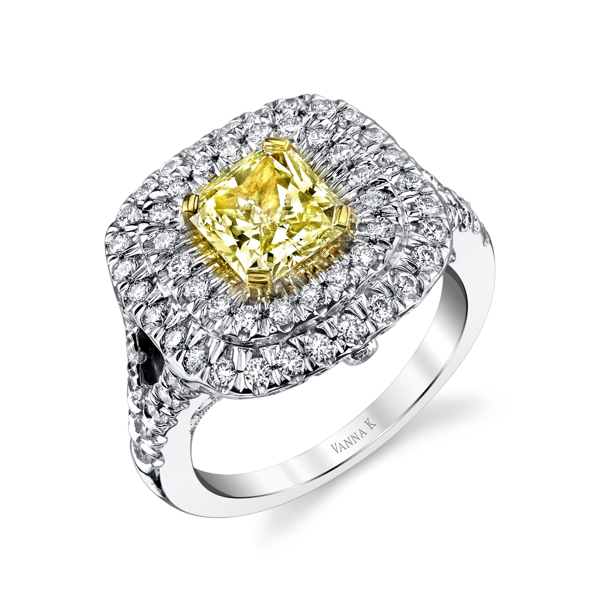 18K YELLOW DIAMOND HALO ENGAGEMENT RING