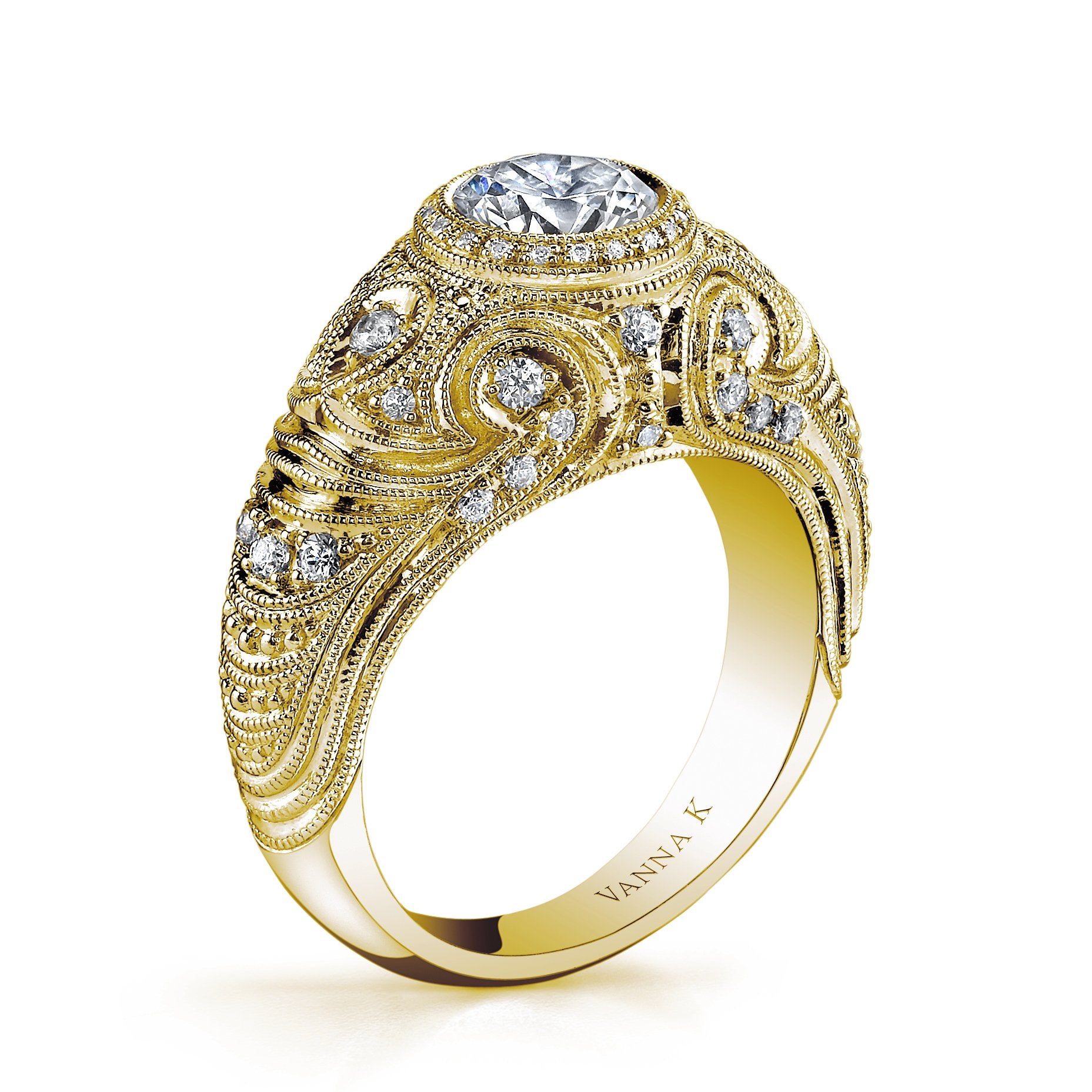 18K YELLOW GOLD HALO DIAMOND ENGAGEMENT RING