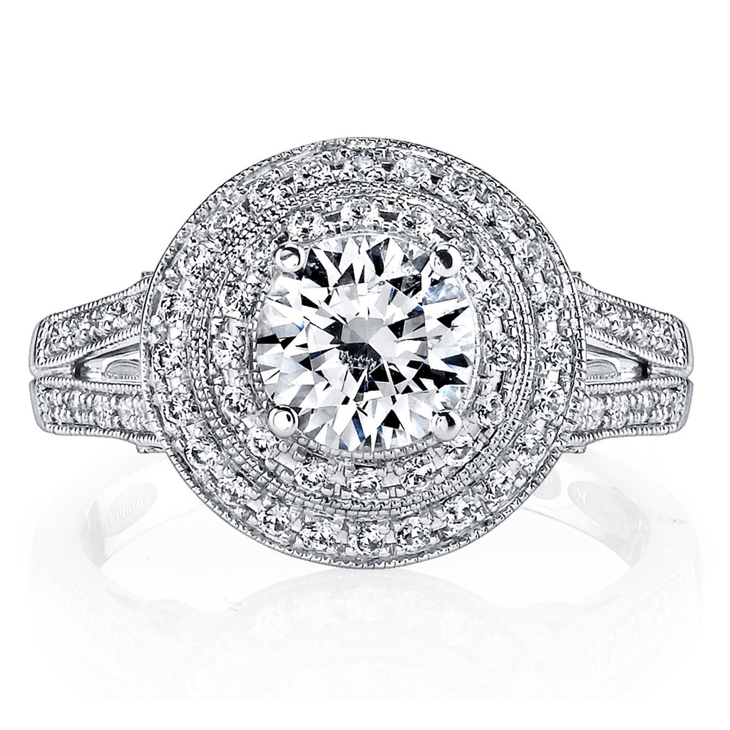 18K White Gold Double Halo Diamond Engagement Ring