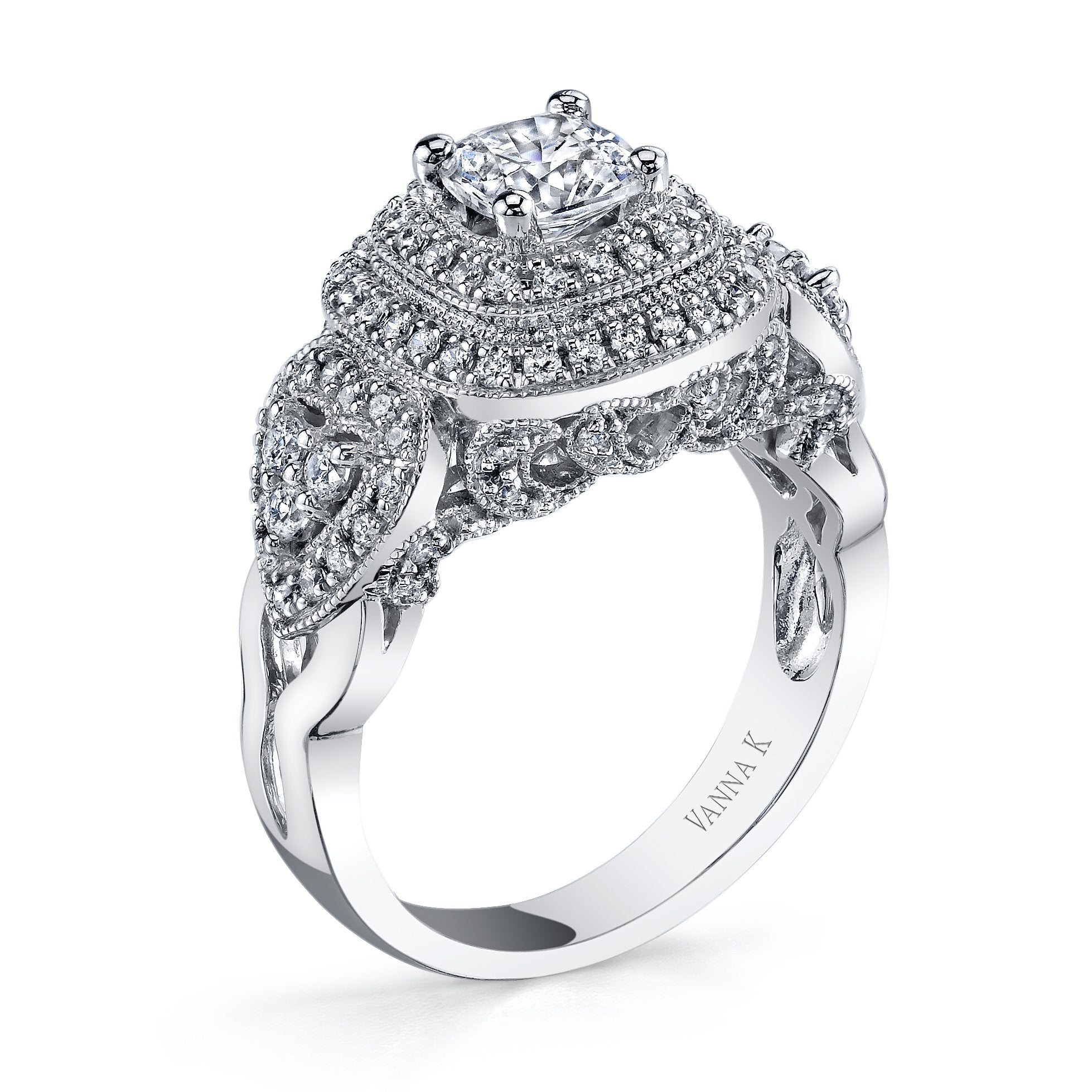 18K White Gold Double Halo Diamond Engagement Ring