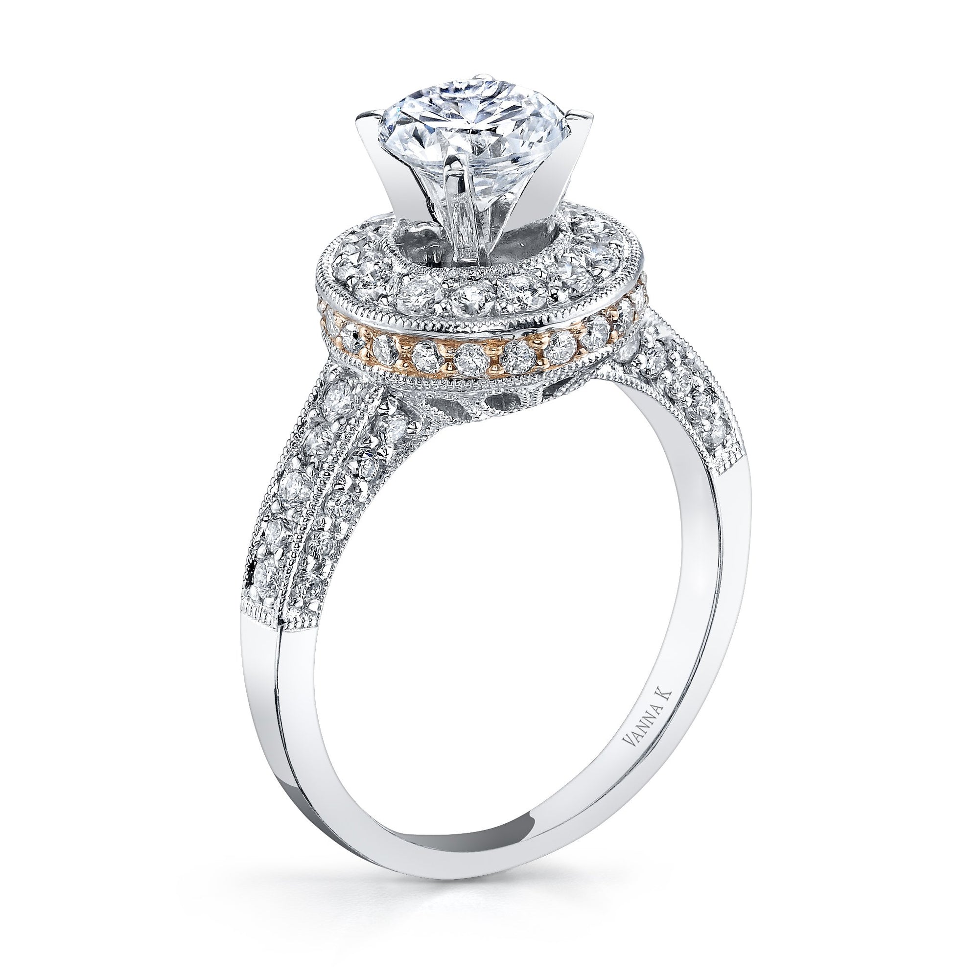 18K Two Tone Halo Diamond Engagement Ring