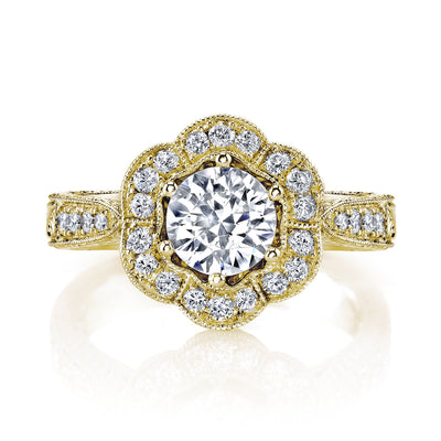 18K YELLOW GOLD HALO DIAMOND ENGAGEMENT RING