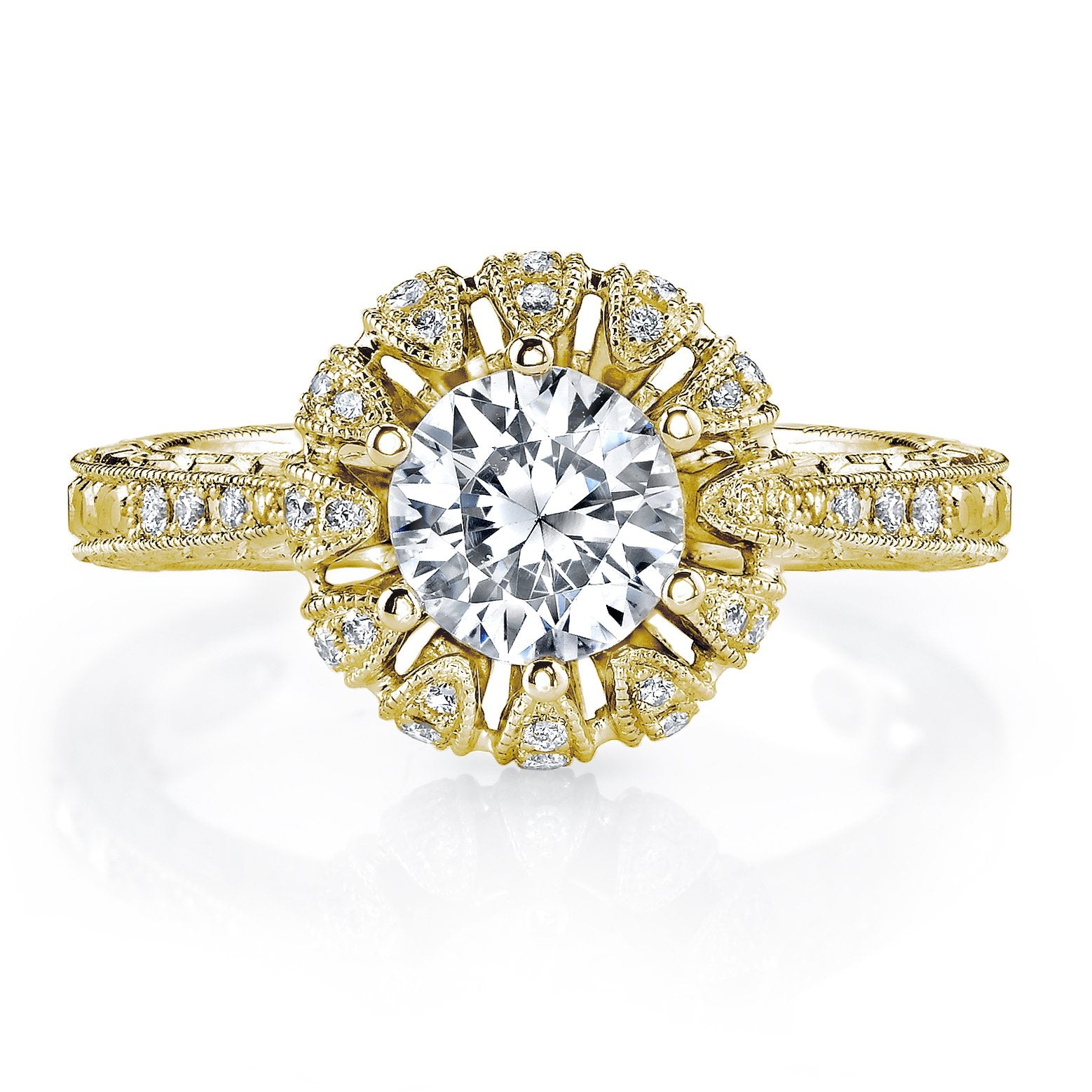 18K YELLOW GOLD SIGNATURE CROWN DIAMOND ENGAGEMENT RING