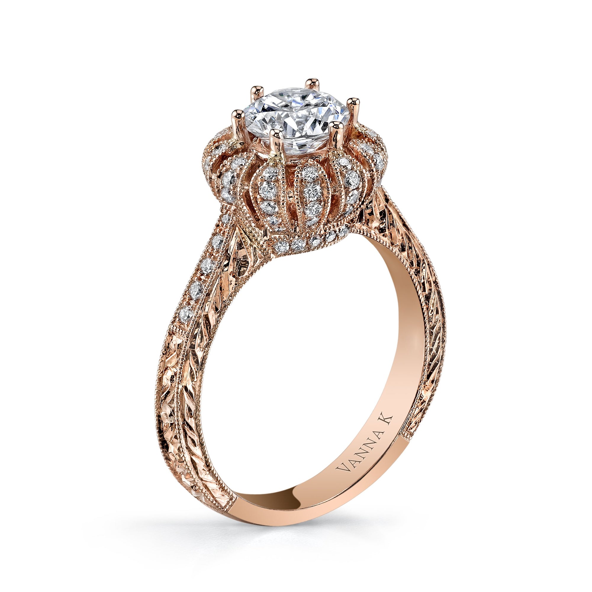 18K Rose Gold Signature Crown Diamond Engagement Ring