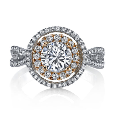 18K Two Tone Halo Diamond Engagement Ring