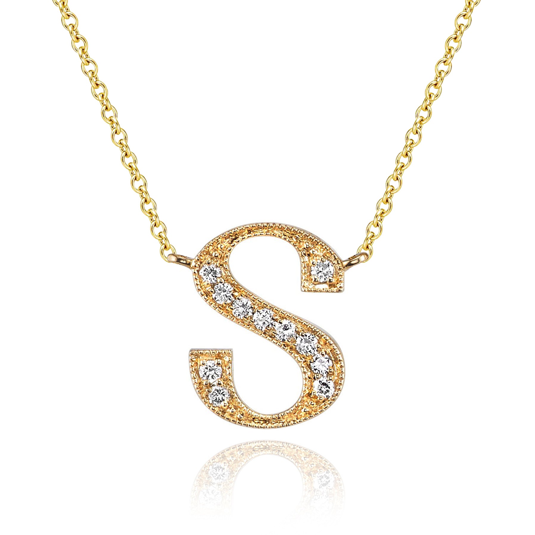 14K YELLOW GOLD ARMENIAN INITIAL DIAMOND NECKLACE