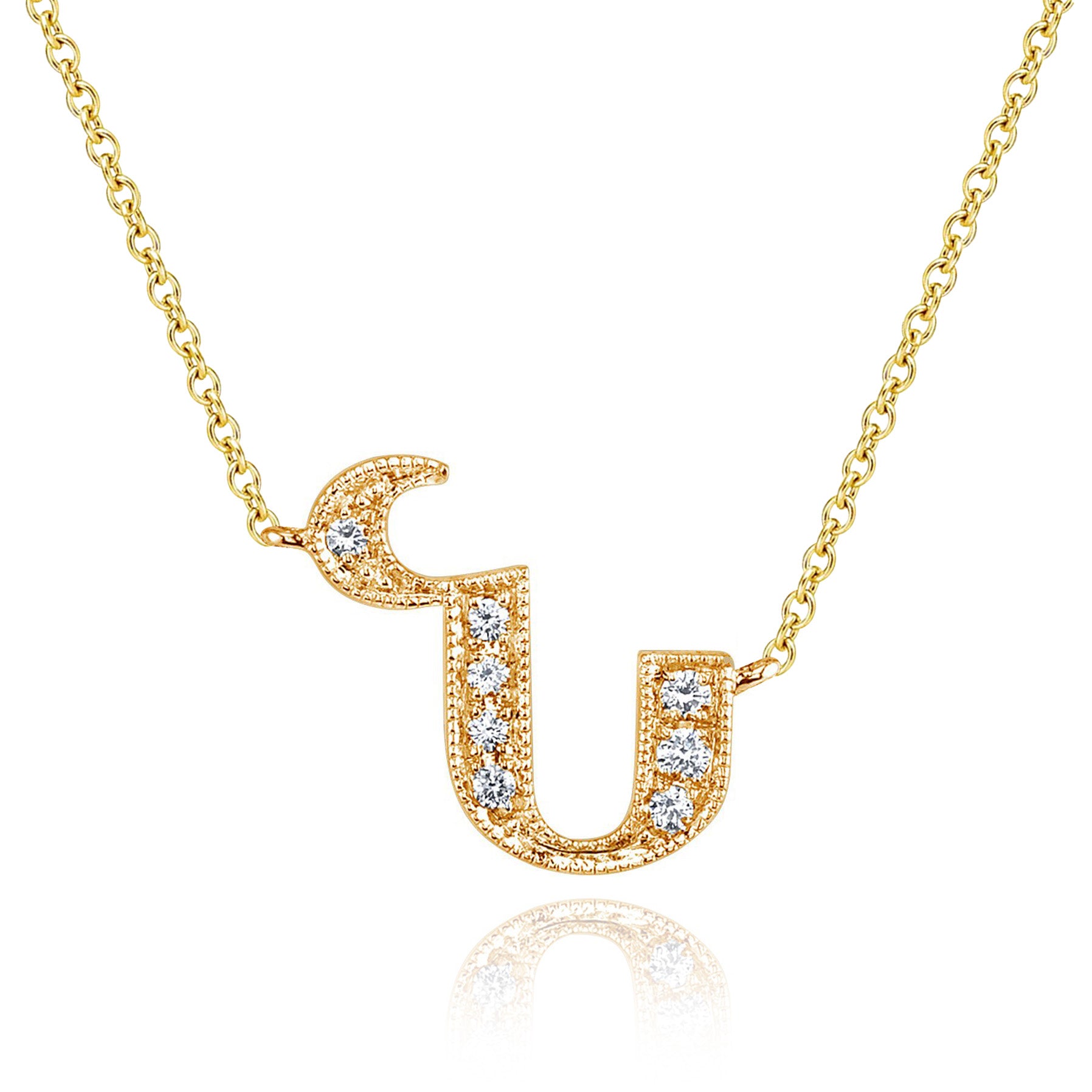 14K YELLOW GOLD ARMENIAN INITIAL DIAMOND NECKLACE