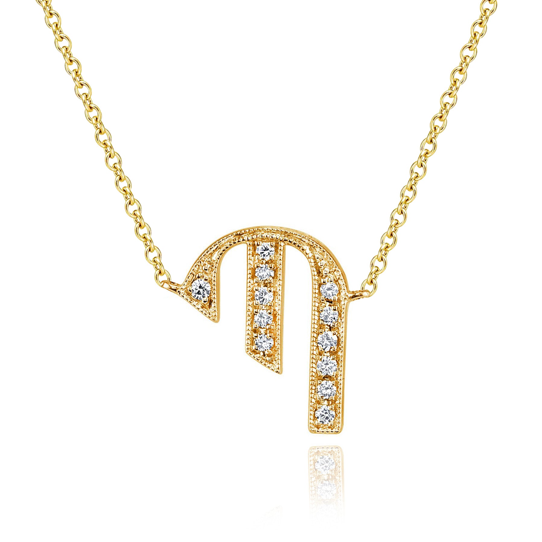 14K YELLOW GOLD ARMENIAN INITIAL DIAMOND NECKLACE