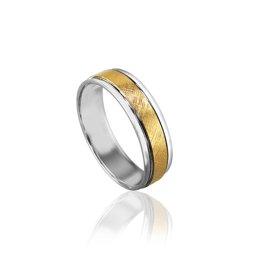 14K WHITE/YELLOW GOLD BRUSHED 6MM WEDDING BAND