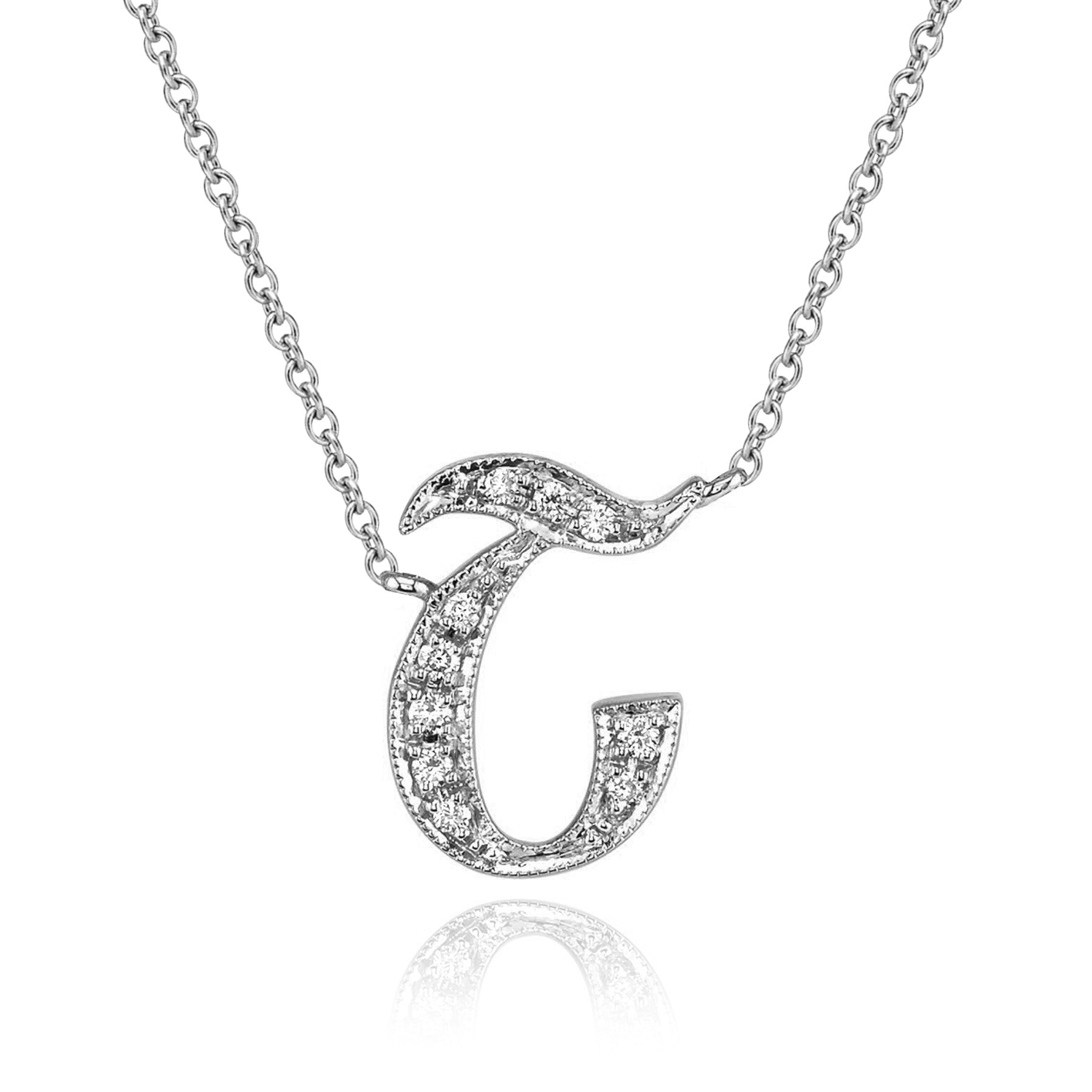 14K WHITE GOLD ARMENIAN INITIAL DIAMOND NECKLACE