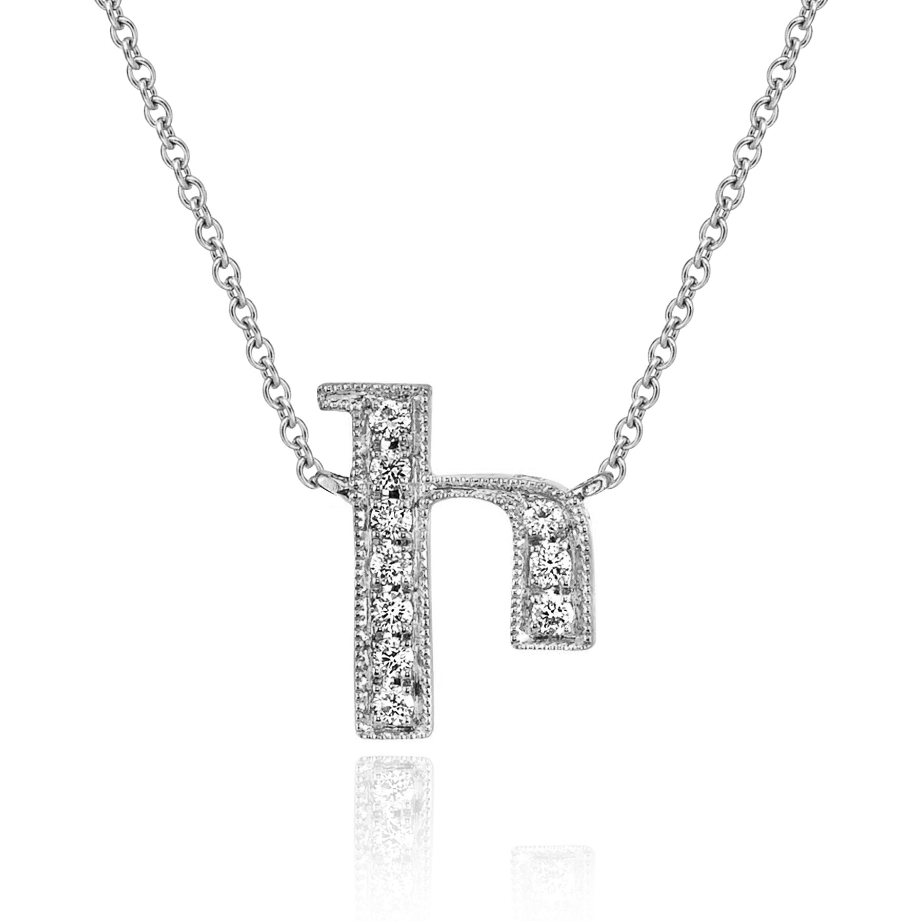 14K WHITE GOLD ARMENIAN INITIAL DIAMOND NECKLACE