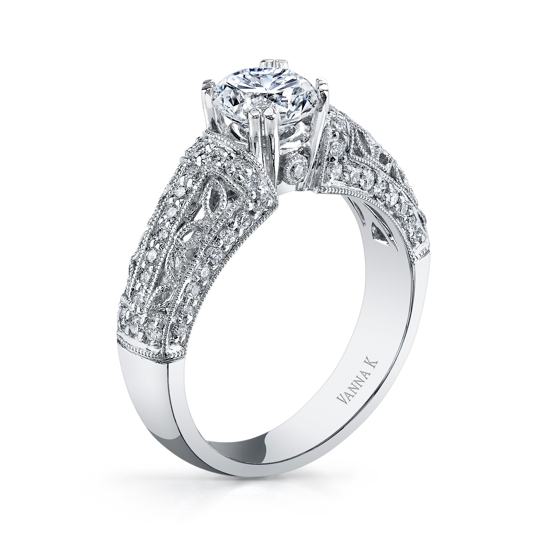 Vintage Inspired Diamond Pave Set Solea Ring Style 18RO3198DCZ